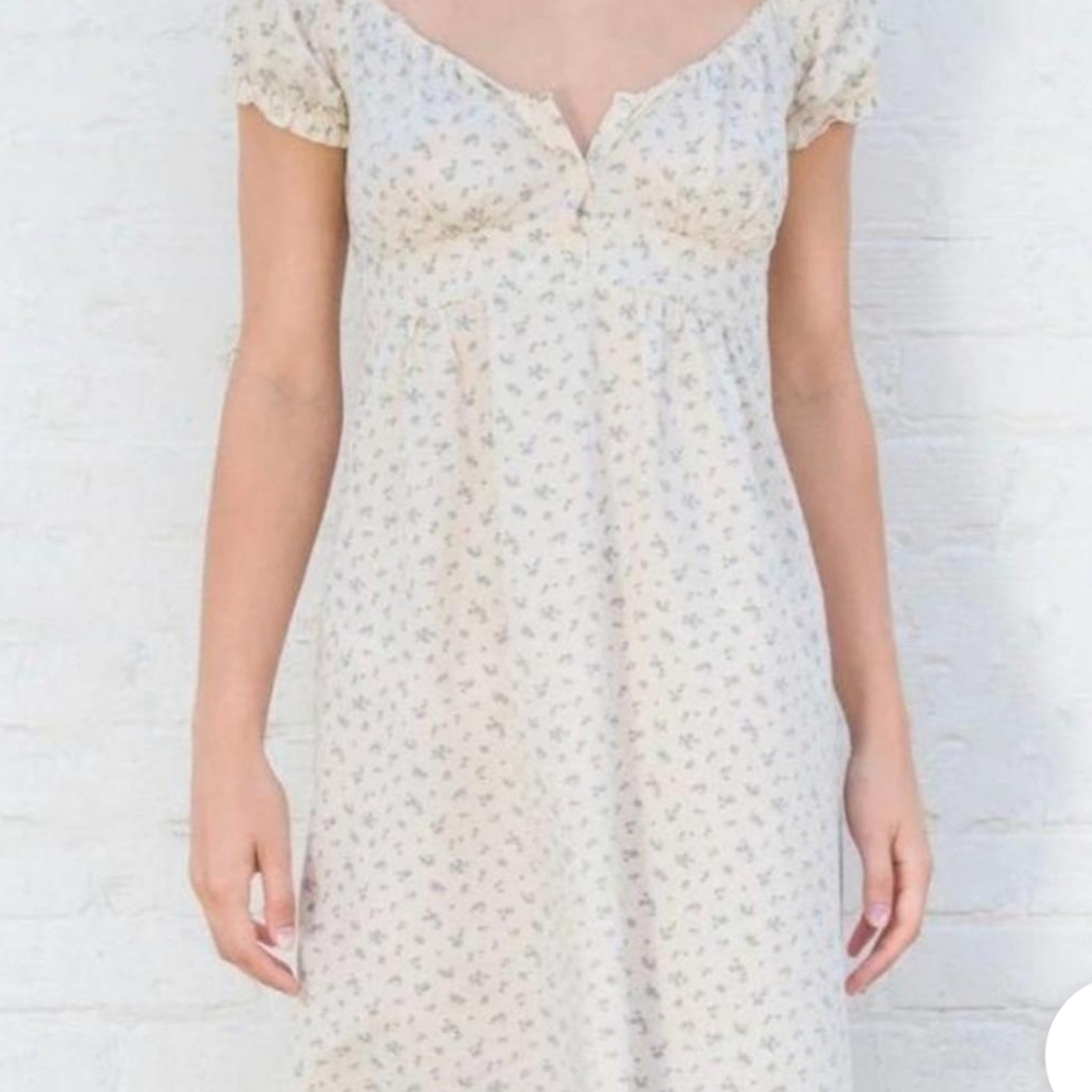 Brandy Melville Cream Dress with Blue Floral Pattern
